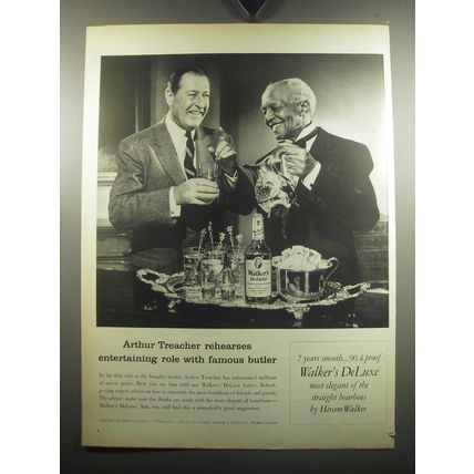 1957 Walker's DeLuxe Bourbon Ad - Arthur Treacher rehearses entertaining role
