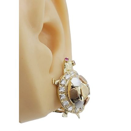 New Multi Tone 3D Lucky 1 inch Large Turtle Earrings Real 14K Gold 13.8 Grams