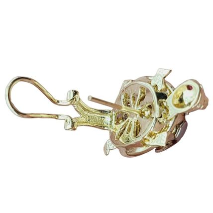 New Multi Tone 3D Lucky 1 inch Large Turtle Earrings Real 14K Gold 13.8 Grams