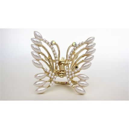 Pearl and crystal butterfly gold hair claw clip bridal clip bridal barrette