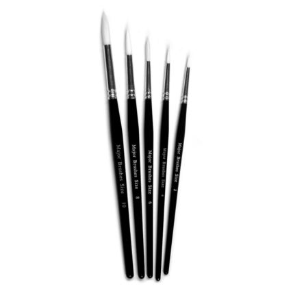 Major Brushes White Synthetic Sable Brush Set of 5 Round Watercolour Acrylic Oil