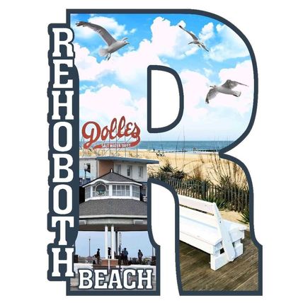 Rehoboth Beach with Gazebo, Sign and Boardwalk Capital R Collage Fridge Magnet