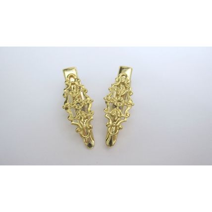 2 small tiny shiny gold metal filigree alligator clip barrette for fine thin