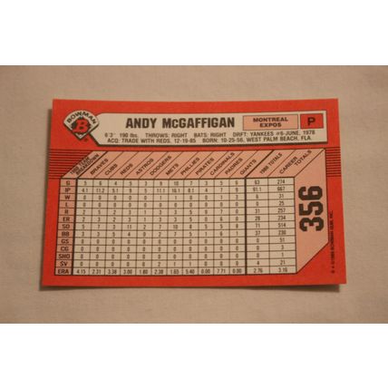 Andy McGaffigan 1989 Bowman TIFFANY NO. 356