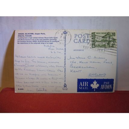 ANGEL GLACIER, ALBERTA, CANADA used postcard 1970 pm Jasper National Park =