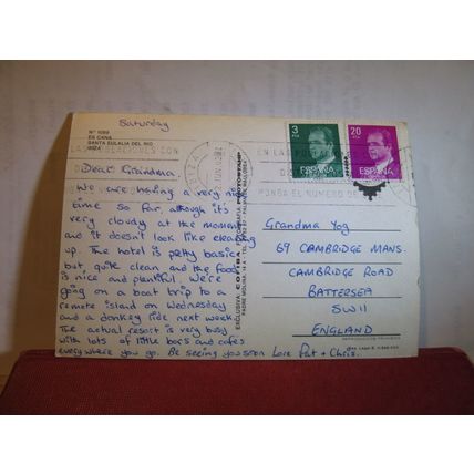 ES CANA, SANTA EULALIA DEL RIO, IBIZA, SPAIN used postcard 1983 pm =