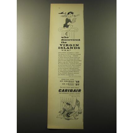 1960 Caribair Airlines Ad - Who discovered the Virgin Islands U.S.A.?
