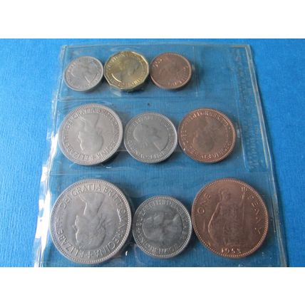 1953 QUEEN ELIZABETH II CORONATION SET OF NINE COINS SEALED IN PLASTIC (5)
