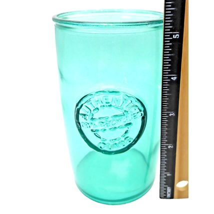 Authentic 100% Recycled Turquoise Clear Tumbler Drinking Glass Cup Embossed