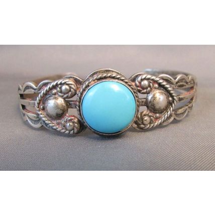 VINTAGE NATIVE AMERICAN TURQUOISE STERLING SILVER CUFF BRACELETE 16.5grams