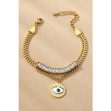 waterproof CZ stainless steel evil eye bracelet