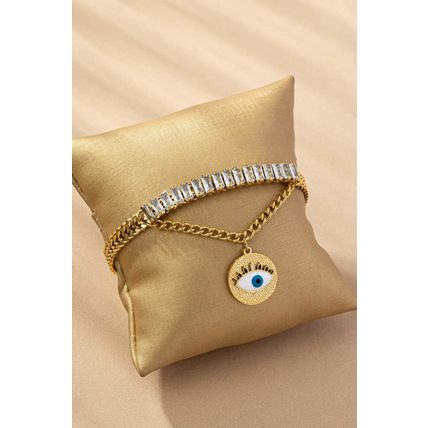 waterproof CZ stainless steel evil eye bracelet