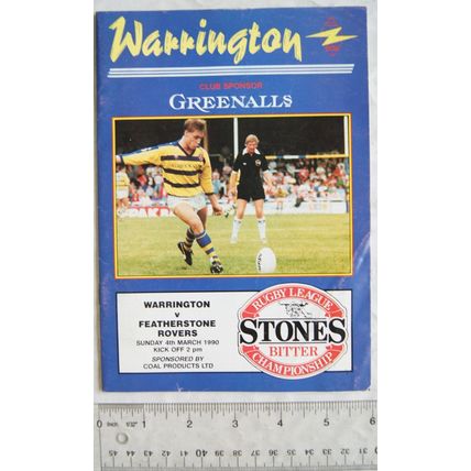1990 programme Warrington v. Featherstone Rovers