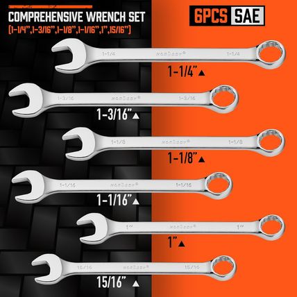 HORUSDY Large Wrench Set with Rolling Pouch | SAE | 6-Piece | 15/16″, 1″, 1-1/16