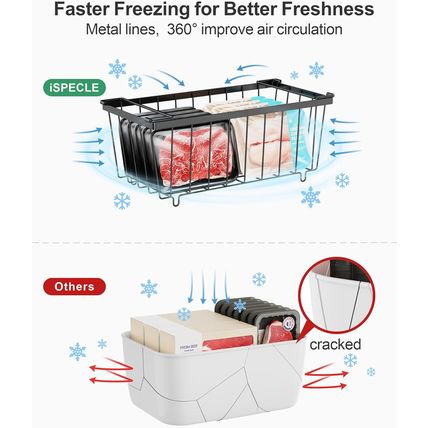 Ispecle Freezer Organizer Bins - 4 Pack Small Stackable Deep Freezer Organizer B