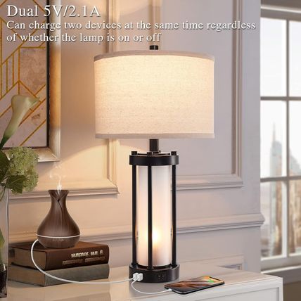 RORIA Set of 2 Modern Table Lamps for Living Room with 2 USB Ports, White Froste