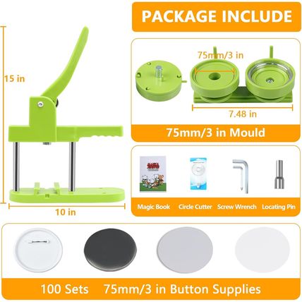 Button Maker Machine 75Mm (3 In) Installation-Free, DIY Button Pin Maker Machine
