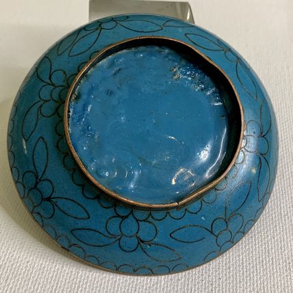 Antique Chinese Metal Cloisonné Saucer Bowl Trinket Dish Longevity Long Life 3.5