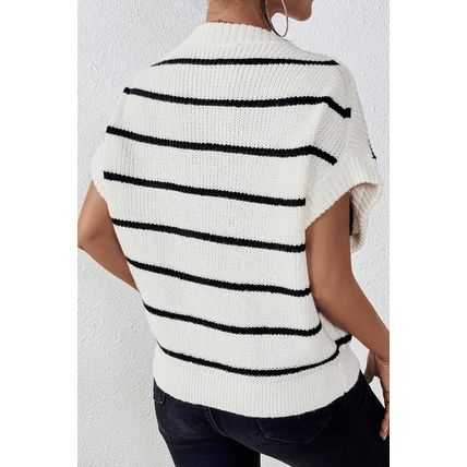White Stripe Striped Pattern Batwing Sleeve Sweater