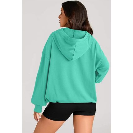Aruba Blue Solid Kangaroo Pocket Half Zipper Oversized Hoodie
