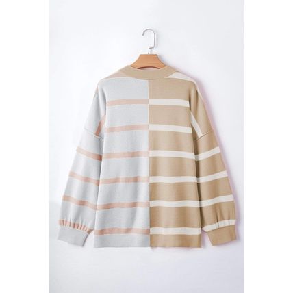 Khaki Stripe Colorblock Oversized Sweater