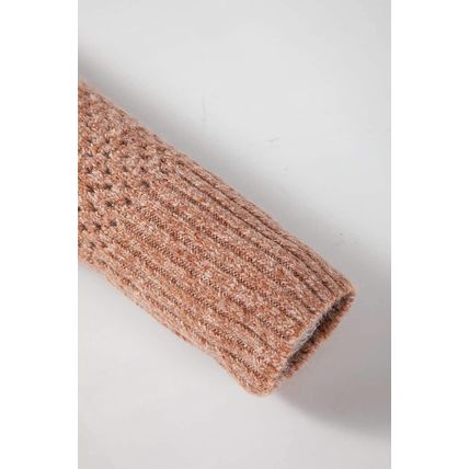 Dark Brown Loose Eyelet V Neck Drop Shoulder Sweater
