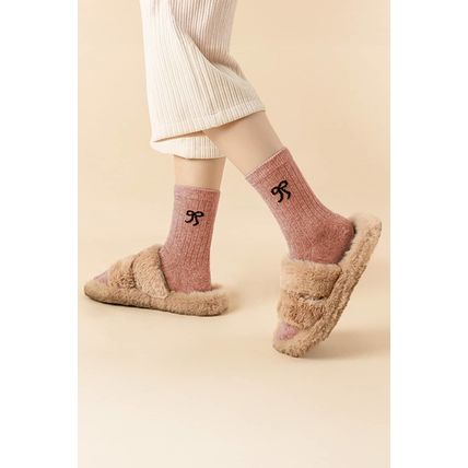 Gossamer Pink Bowknot Detail Ribbed Winter Stockings