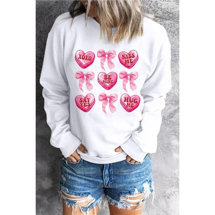White Valentine Candy Heart & Bow Graphic Sweatshirt