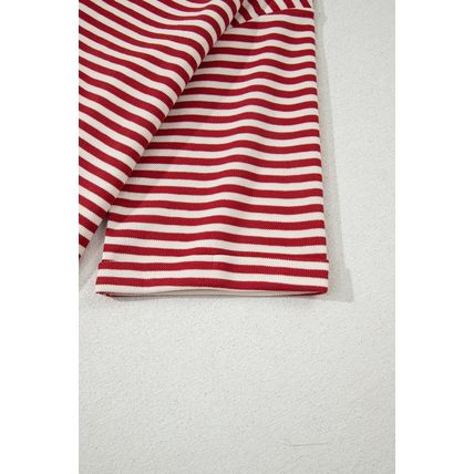 Red Stripe Bowknot Cutout Back Drop Shoulder Wide Bracelet Sleeve Loose Tee
