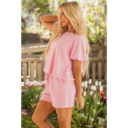 Coral Paradise Daisy Jacquard Textured Casual Short Set
