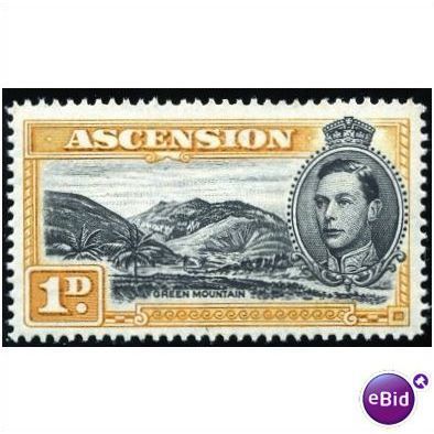 Ascension KGVI 1949 1d Black & Yellow Orange Mounted Mint MM SG 39c Sc 41b