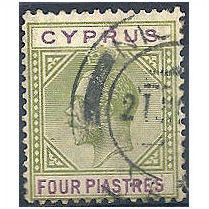 Cyprus 1912 SG79 4 Piastres Olive-Green & Purple Fine Used.
