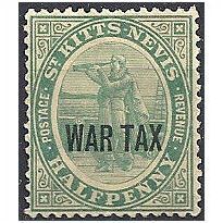 St Kitts Nevis 1916 SG22 1/2d Dull Blue Green WAR STAMP Mounted Mint ..