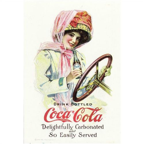 Postcard Advert Coca Cola 1910 Advertisement Lady Car Driver Bonnet Hat Coke