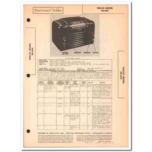 philco model 48-464 6-tube am sw radio receiver sams photofact manual