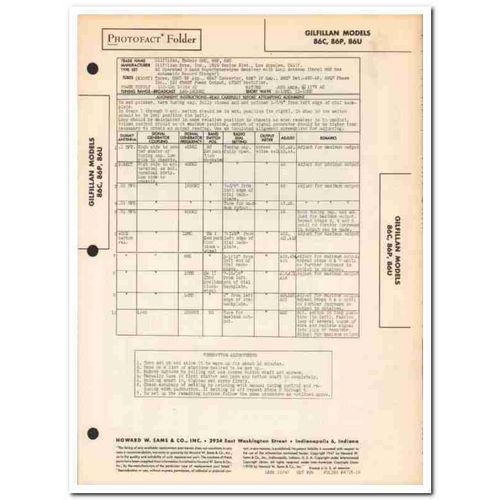 gilfillan model 86c 86p 86u 8-tube am sw radio sams photofact manual