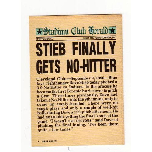 1991 Stadium Club Charter Members only Dave Stieb card- Blue Jays