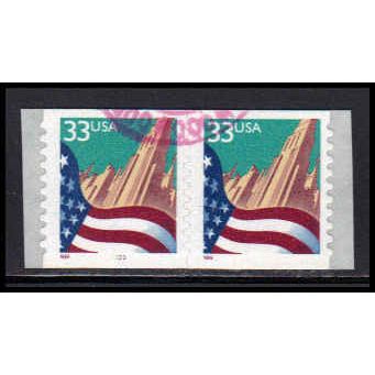 Used 3281c 33c U.S. Flag Over City Fine CNP Left 3333 PA2084