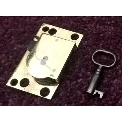 Antique Georgian Cupboard Cabinet Lock Brass Steel 1 Has 1 Key LEFT HANDED L0CK
