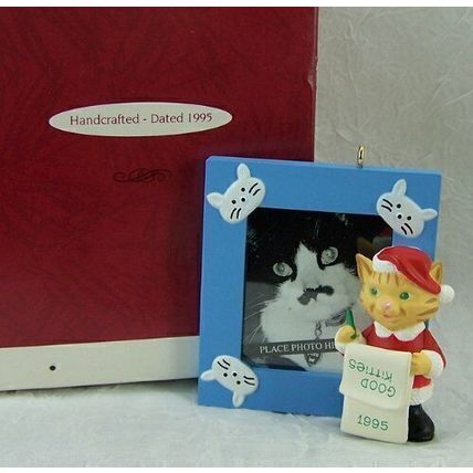 Cat in Santa Outfit Looking At List of Good Kitties Hallmark Ornament 1995