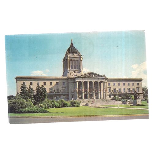 MANITOBA LEGISLATIVE BUILDING, WINNIPEG used postcard POSTMARK 1972 WITH STAMP =