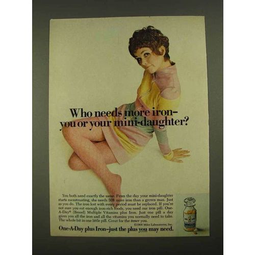 1968 One-A-Day Plus Iron Vitamins Ad - Mini-Daughter