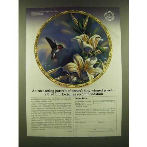 1990 The Bradford Exchange Ruby-Throated Hummingbird and Lilies Plate Ad