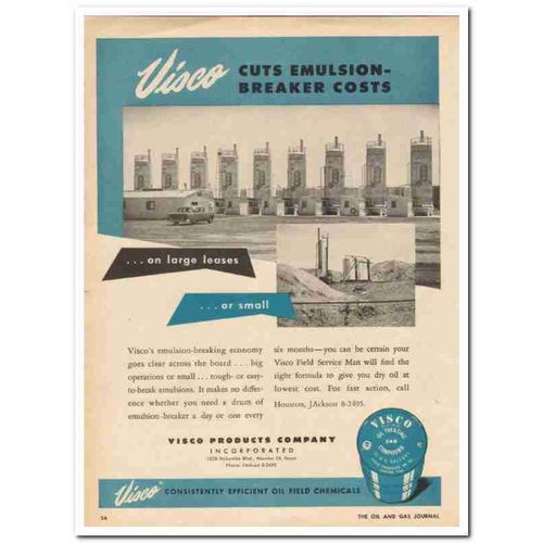VISCO PRODUCTS COMPANY 1959 Cuts emulsion-breaker costs oil vintage ad