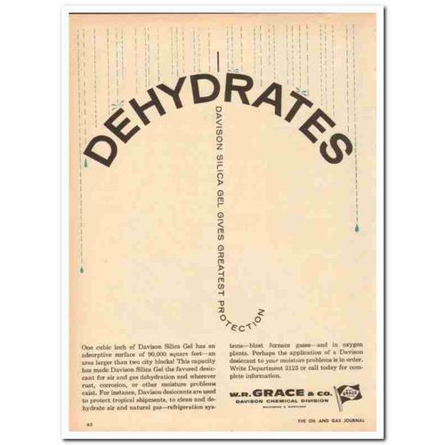 W R GRACE COMPANY 1959 Dehydrates silica gel protection oil vintage ad