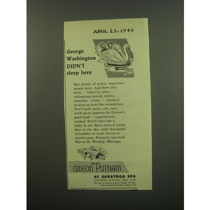 1949 The Gideon Putnam Hotel Ad - George Washington didn't sleep here