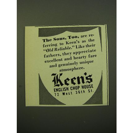 1950 Keen's English Chop House Ad - The Sons, Too