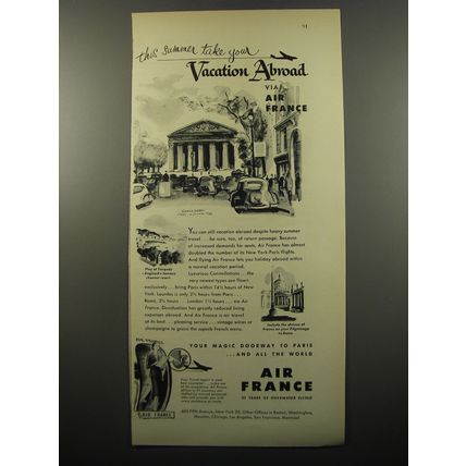 1950 Air France Ad - This summer take your Vacation Abroad via Air France