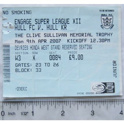2007 ticket Hull FC v. Hull Kingston Rovers, Clive Sullivan Memorial Trophy
