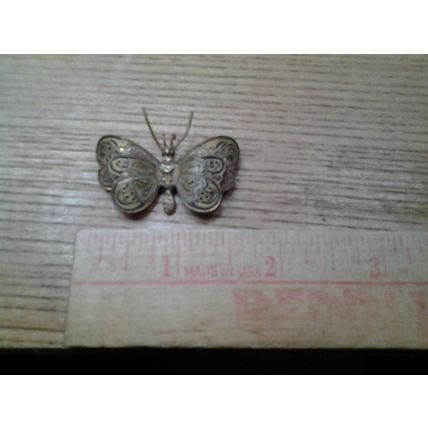 Vintage Damascene Style Butterfly Brooch Copper or Brass Spain